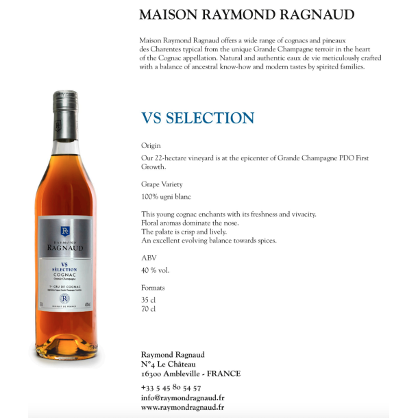 COGNAC SELECTION 4 �r 0,7 liter R. Ragnaud G. Champagne  40 pct