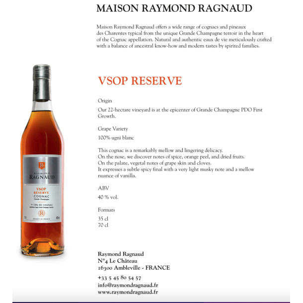 COGNAC RESERVE 7 �r 0,7 liter R. Ragnaud G. Champagne  40 pct