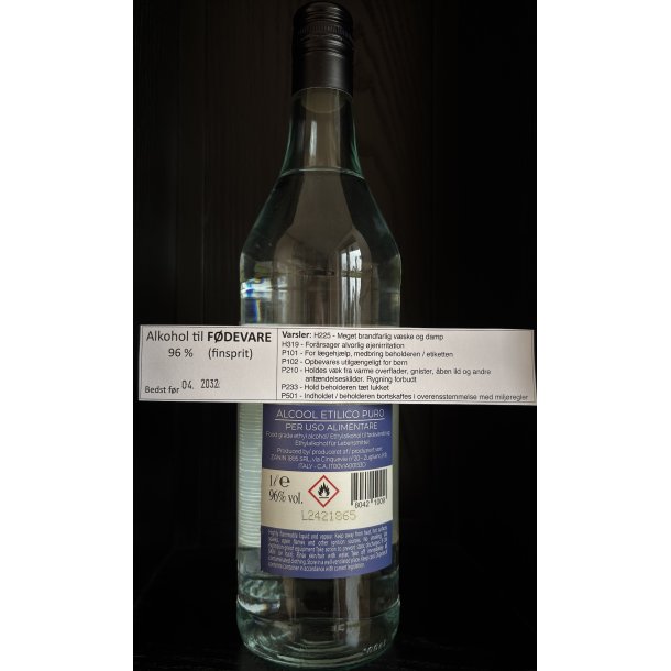 Alkohol til F�DEVARE finsprit i glas flaske 96% 1 l.